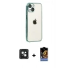MARSİLYAN™- iPhone 15 Kılıf Vadi Minimal - Siyah Buffer Hayalet Cam Ekran Koruyucu + PVD Metal Kamera Lens - YL