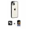 MARSİLYAN™- iPhone 15 Kılıf Vadi Minimal - Siyah Buffer Hayalet Cam Ekran Koruyucu + PVD Metal Kamera Lens - YL