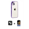 MARSİLYAN™- iPhone 15 Kılıf Vadi Minimal - Siyah Buffer Hayalet Cam Ekran Koruyucu + PVD Metal Kamera Lens - YL
