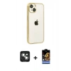 MARSİLYAN™- iPhone 15 Kılıf Vadi Minimal - Siyah Buffer Hayalet Cam Ekran Koruyucu + PVD Metal Kamera Lens - YL