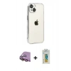 MARSİLYAN™- iPhone 15 Kılıf Vadi Minimal - Siyah Polymer Nano Ekran Koruyucu + Pembe Raze Metal Kamera Lens