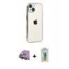 MARSİLYAN™- iPhone 15 Kılıf Vadi Minimal - Siyah Polymer Nano Ekran Koruyucu + Pembe Raze Metal Kamera Lens