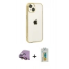 MARSİLYAN™- iPhone 15 Kılıf Vadi Minimal - Siyah Polymer Nano Ekran Koruyucu + Pembe Raze Metal Kamera Lens