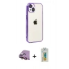 MARSİLYAN™- iPhone 15 Kılıf Vadi Minimal - Siyah Polymer Nano Ekran Koruyucu + Pembe Raze Metal Kamera Lens