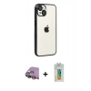 MARSİLYAN™- iPhone 15 Kılıf Vadi Minimal - Siyah Polymer Nano Ekran Koruyucu + Raze Metal Kamera Lens - SI