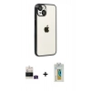 MARSİLYAN™- iPhone 15 Kılıf Vadi Minimal - Siyah Polymer Nano Ekran Koruyucu + Bilvis Titan Kamera Lens - YL