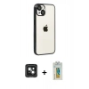 MARSİLYAN™- iPhone 15 Kılıf Vadi Minimal - Siyah Polymer Nano Ekran Koruyucu + PVD Metal Kamera Lens - YL