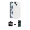 MARSİLYAN™- iPhone 15 Kılıf Yankı Form Serisi - Şeffaf 360 Full Body Arka Koruyucu + PVD Metal Kamera Lens - TU
