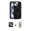 MARSİLYAN™- iPhone 15 Kılıf Yankı Form Serisi - Siyah Polymer Nano Ekran Koruyucu + PVD Metal Kamera Lens - YL
