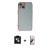 MARSİLYAN™- iPhone 15 Kılıf Yankı Serisi - Siyah Bilvis 3D Mat Cam Ekran Koruyucu + PVD Metal Kamera Lens - TU