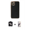 MARSİLYAN™- iPhone 15 Kılıf Yankı Serisi - Siyah Bilvis 3D Mat Cam Ekran Koruyucu + PVD Metal Kamera Lens - TU