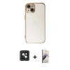 MARSİLYAN™- iPhone 15 Kılıf Yankı Serisi - Siyah Bilvis 3D Mat Cam Ekran Koruyucu + PVD Metal Kamera Lens - YL