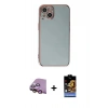 MARSİLYAN™- iPhone 15 Kılıf Yankı Serisi - Siyah Buffer Hayalet Cam Ekran Koruyucu + Raze Metal Kamera Lens - PE
