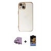 MARSİLYAN™- iPhone 15 Kılıf Yankı Serisi - Siyah Buffer Hayalet Cam Ekran Koruyucu + Raze Metal Kamera Lens - PE