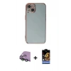 MARSİLYAN™- iPhone 15 Kılıf Yankı Serisi - Siyah Buffer Hayalet Cam Ekran Koruyucu + Raze Metal Kamera Lens - YL