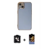 MARSİLYAN™- iPhone 15 Kılıf Yankı Serisi - Siyah Buffer Hayalet Cam Ekran Koruyucu + PVD Metal Kamera Lens - TU