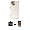 MARSİLYAN™- iPhone 15 Kılıf Yankı Serisi - Siyah Buffer Hayalet Cam Ekran Koruyucu + PVD Metal Kamera Lens - TU