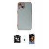 MARSİLYAN™- iPhone 15 Kılıf Yankı Serisi - Siyah Buffer Hayalet Cam Ekran Koruyucu + PVD Metal Kamera Lens - TU