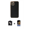MARSİLYAN™- iPhone 15 Kılıf Yankı Serisi - Siyah Buffer Hayalet Cam Ekran Koruyucu + PVD Metal Kamera Lens - TU