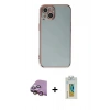 MARSİLYAN™- iPhone 15 Kılıf Yankı Serisi - Siyah Polymer Nano Ekran Koruyucu + Raze Metal Kamera Lens - PE