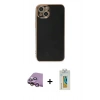 MARSİLYAN™- iPhone 15 Kılıf Yankı Serisi - Siyah Polymer Nano Ekran Koruyucu + Raze Metal Kamera Lens - PE