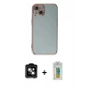 MARSİLYAN™- iPhone 15 Kılıf Yankı Serisi - Siyah Polymer Nano Ekran Koruyucu + PVD Metal Kamera Lens - TU