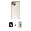 MARSİLYAN™- iPhone 15 Kılıf Yankı Serisi - Siyah Polymer Nano Ekran Koruyucu + PVD Metal Kamera Lens - TU