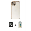 MARSİLYAN™- iPhone 15 Kılıf Yankı Serisi - Siyah Polymer Nano Ekran Koruyucu + PVD Metal Kamera Lens - YL