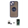 MARSİLYAN™- iPhone 15 Kılıf Yörünge Çizgi - Siyah 360 Mat Full Body Arka Koruyucu + Bilvis Titan Kamera Lens - YL