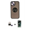 MARSİLYAN™- iPhone 15 Kılıf Yörünge Çizgi - Siyah 360 Mat Full Body Arka Koruyucu + Bilvis Titan Kamera Lens - YL