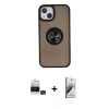 MARSİLYAN™- iPhone 15 Kılıf Yörünge Çizgi - Siyah Bilvis 3D Mat Cam Ekran Koruyucu + Bilvis Titan Kamera Lens - YL