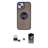 MARSİLYAN™- iPhone 15 Kılıf Yörünge Çizgi - Siyah Buffer Hayalet Cam Ekran Koruyucu + Bilvis Titan Kamera Lens - PE