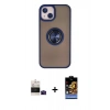 MARSİLYAN™- iPhone 15 Kılıf Yörünge Çizgi - Siyah Buffer Hayalet Cam Ekran Koruyucu + Bilvis Titan Kamera Lens - SH