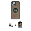 MARSİLYAN™- iPhone 15 Kılıf Yörünge Çizgi - Siyah Buffer Hayalet Cam Ekran Koruyucu + Bilvis Titan Kamera Lens - PE