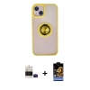 MARSİLYAN™- iPhone 15 Kılıf Yörünge Çizgi - Siyah Buffer Hayalet Cam Ekran Koruyucu + Bilvis Titan Kamera Lens - SH