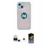 MARSİLYAN™- iPhone 15 Kılıf Yörünge Çizgi - Siyah Buffer Hayalet Cam Ekran Koruyucu + Bilvis Titan Kamera Lens - PE