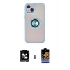MARSİLYAN™- iPhone 15 Kılıf Yörünge Çizgi - Siyah Buffer Hayalet Cam Ekran Koruyucu + PVD Metal Kamera Lens - TU