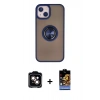 MARSİLYAN™- iPhone 15 Kılıf Yörünge Çizgi - Siyah Buffer Hayalet Cam Ekran Koruyucu + PVD Metal Kamera Lens - TU