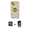 MARSİLYAN™- iPhone 15 Kılıf Yörünge Çizgi - Siyah Buffer Hayalet Cam Ekran Koruyucu + PVD Metal Kamera Lens - YL