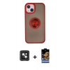MARSİLYAN™- iPhone 15 Kılıf Yörünge Çizgi - Siyah Buffer Hayalet Cam Ekran Koruyucu + PVD Metal Kamera Lens - YL