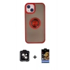 MARSİLYAN™- iPhone 15 Kılıf Yörünge Çizgi - Siyah Buffer Hayalet Cam Ekran Koruyucu + PVD Metal Kamera Lens - TU