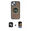 MARSİLYAN™- iPhone 15 Kılıf Yörünge Çizgi - Siyah Buffer Hayalet Cam Ekran Koruyucu + PVD Metal Kamera Lens - TU