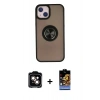 MARSİLYAN™- iPhone 15 Kılıf Yörünge Çizgi - Siyah Buffer Hayalet Cam Ekran Koruyucu + PVD Metal Kamera Lens - TU