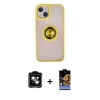 MARSİLYAN™- iPhone 15 Kılıf Yörünge Çizgi - Siyah Buffer Hayalet Cam Ekran Koruyucu + PVD Metal Kamera Lens - TU