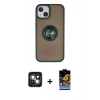 MARSİLYAN™- iPhone 15 Kılıf Yörünge Çizgi - Siyah Buffer Hayalet Cam Ekran Koruyucu + PVD Metal Kamera Lens - YL