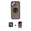 MARSİLYAN™- iPhone 15 Kılıf Yörünge Çizgi - Siyah Buffer Hayalet Cam Ekran Koruyucu + PVD Metal Kamera Lens - YL