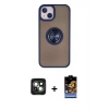 MARSİLYAN™- iPhone 15 Kılıf Yörünge Çizgi - Siyah Buffer Hayalet Cam Ekran Koruyucu + PVD Metal Kamera Lens - YL