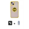 MARSİLYAN™- iPhone 15 Kılıf Yörünge Çizgi - Siyah Joko Magic 5D Cam + PVD Metal Kamera Lens - YL