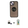 MARSİLYAN™- iPhone 15 Kılıf Yörünge Çizgi - Siyah Polymer Nano Ekran Koruyucu + Bilvis Titan Kamera Lens - PE