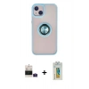 MARSİLYAN™- iPhone 15 Kılıf Yörünge Çizgi - Siyah Polymer Nano Ekran Koruyucu + Bilvis Titan Kamera Lens - PE